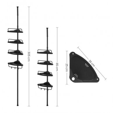 4 pakopų teleskopinė juoda dušo lentyna 5