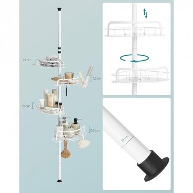 Metalinė 4 pakopų teleskopinė dušo lentyna 4
