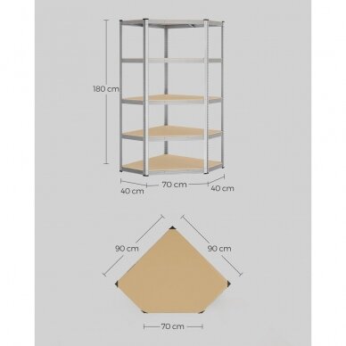 5 pakopų kampinė sandėliavimo lentyna, 180 x 40 x 70 x 40 cm 5