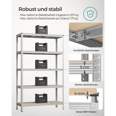5 pakopų sandėliavimo lentyna, 200 x 120 x 60 cm 2