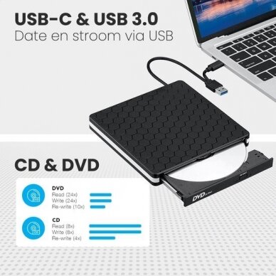 Auronic USB 3.0 išorinis CD/DVD skaitytuvas su Type-C jungtimi 5