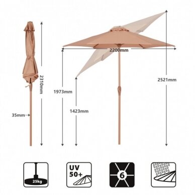 Automatinio pakreipimo lauko skėtis, Ø 220 cm 4