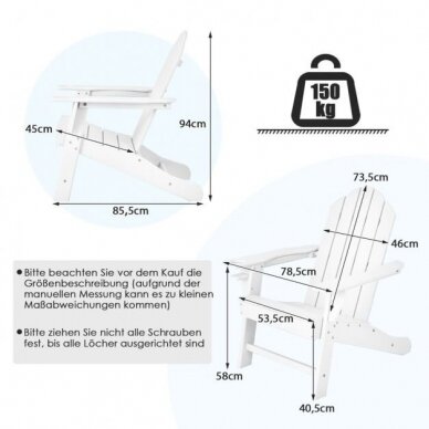 Balta Adirondack PE kėdė su puodelio laikikliu 5