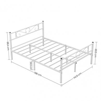 Baltas metalinis lovos rėmas, 140 x 200 cm 4