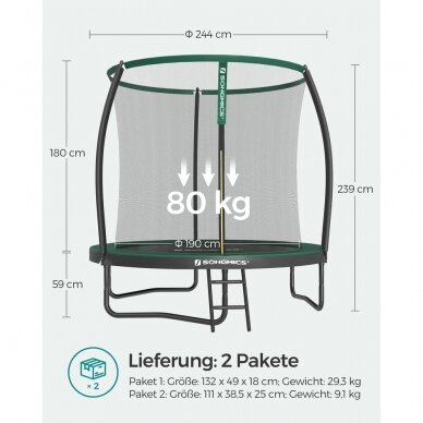 Batutas su apsauginiu tinklu ir kopečiomis, Ø 244 cm (Ekspozicinė prekė) 7