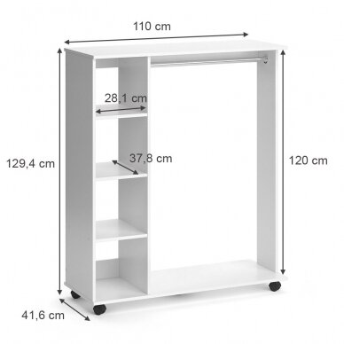 Drabužių kabykla su ratukais ir lentynomis COSMO 3