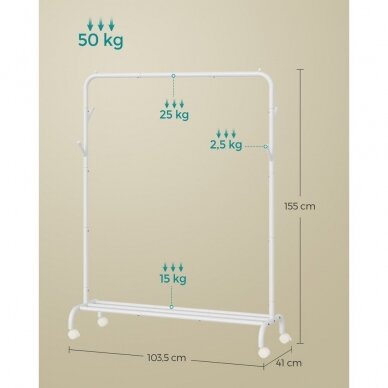 Drabužių kabykla ant ratukų su kabliukais ir lentyna 5