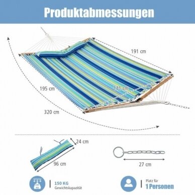 Medvilninis hamakas su pagalvėle, iki 150 kg 7