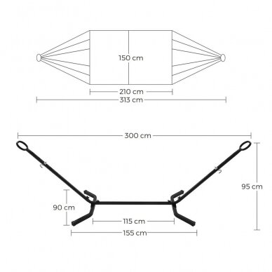 Dvivietis hamakas su stovu, iki 240 kg 7