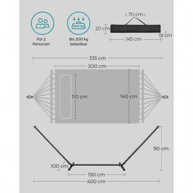 Dvivietis hamakas su stovu, iki 200 kg 6