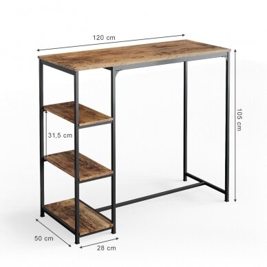 Industrinio stiliaus baro stalas su lentynomis FYRK, 105 x 120 x 50 cm 3