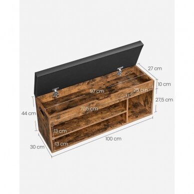 Industrinio stiliaus minkštasuolis - batų spintelė su stalčiumi ir lentynomis 5