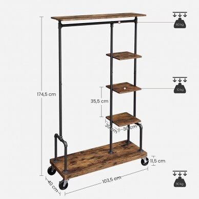 Industrinio stiliaus pastatoma drabužių kabykla su ratukais 4