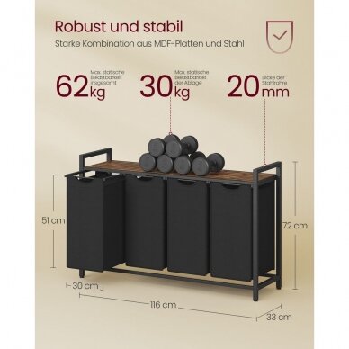 Industrinio stiliaus pastatoma lentyna su 4 skalbinių krepšiais 5