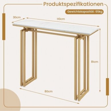 Konsolė su metalinėmis aukso spalvos kojomis ir marmuro imitacijos stalviršiu 5