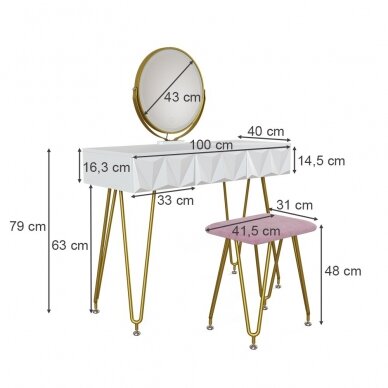 Kosmetinis staliukas RUBY su LED veidrodžiu ir kėdute 5
