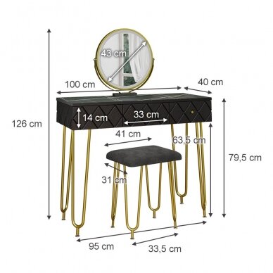 Kosmetinis staliukas MARBLE su LED veidrodžiu ir kėdute (Transportavimo defektas) 5