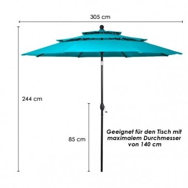 Trijų pakopų lauko skėtis su aliuminiu kotu, Ø305 cm (Ekspozicinė prekė) 9