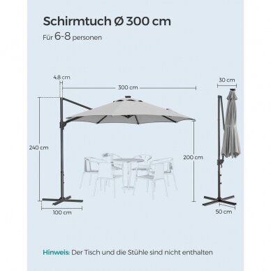 Lauko skėtis su stovu ir LED apšvietimu nuo saulės baterijos, Ø300 cm 7