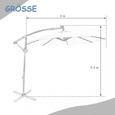 Lauko skėtis su stovu ir LED apšvietimu nuo saulės baterijos, Ø300 cm 5