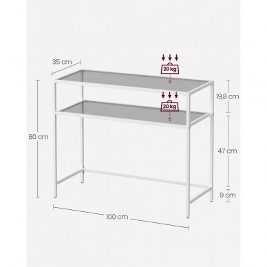 Metalinė baltos spalvos konsolė su lentyna, 80 x 100 x 35 cm 6