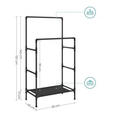 Metalinė drabužių kabykla su lentyna ir 2 skersiniais (Ekspozicinė prekė) 7
