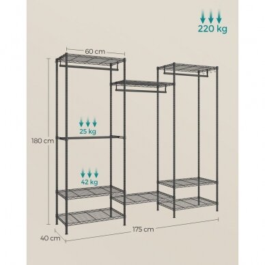 Metalinė pastatoma drabužių kabykla su lentynomis 7