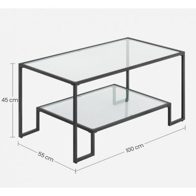 Metalinis juodos spalvos kavos staliukas su stikliniu stalviršiu ir lentyna 4