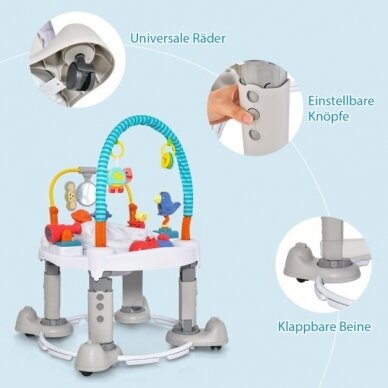 4in1 kūdikių veiklos centras - žaidimų kilimėlis, vaikštynė, stumdukas ir veiklos staliukas 6
