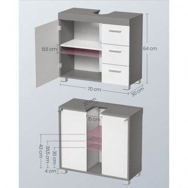 Moderni pastatoma praustuvo spintelė su stalčiais 5