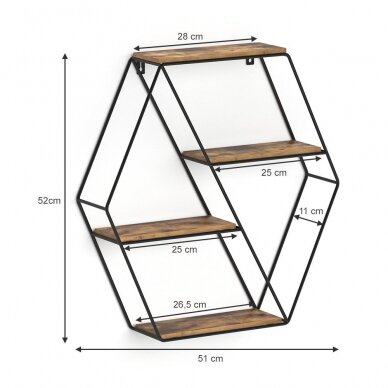 Pakabinama sieninė lentyna HEXAGON 4