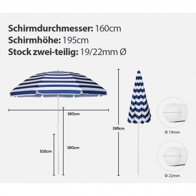 Paplūdimio skėtis su transportavimo krepšiu, Ø160 cm 4