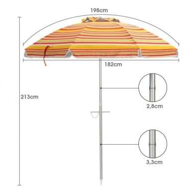 Įgręžiamas paplūdimio skėtis su transportavimo krepšiu, Ø182 cm 7