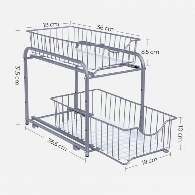 Pastatoma pilka metalinė lentyna su ištraukiamais 2 krepšeliais 5