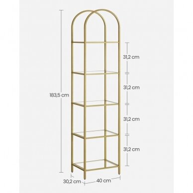 Pastatoma metalinė aukso spalvos lentyna, 183.5 x 40 x 30.2 cm 4