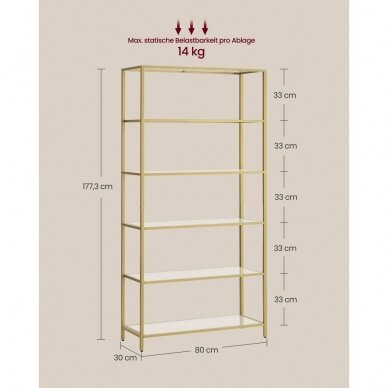 Pastatoma metalinė aukso spalvos lentyna, 177,3 x 80 x 30 cm (Transportavimo defektas) 5