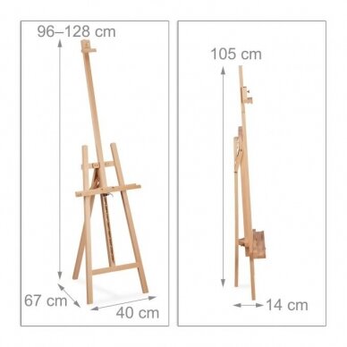 Pastatomas medinis reguliuojamo aukščio molbertas, 96-128 x 40 x 67 cm 4