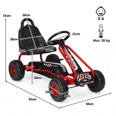 Pedalais minamas kartingas su reguliuojama sedyne, iki 30 kg. 10