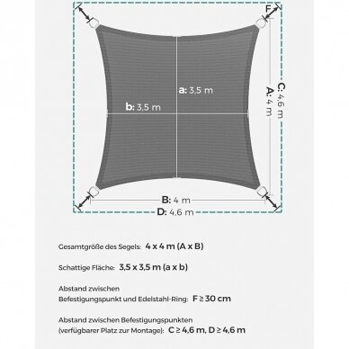 Pilka uždanga nuo saulės, 4 x 4 m 4