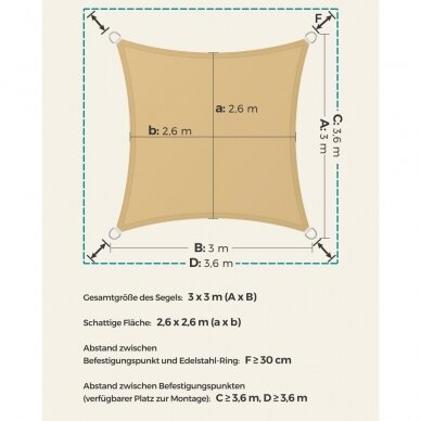 Smėlinė uždanga nuo saulės, 3 x 3 m 6