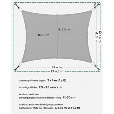 Pilka uždanga nuo saulės, 3 x 4 m 4
