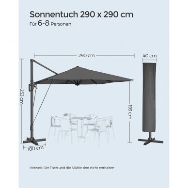 Reguliuojamas lauko skėtis su stovu, Ø290 cm 7