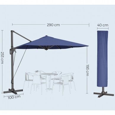 Reguliuojamas lauko skėtis su stovu, Ø290 cm 7