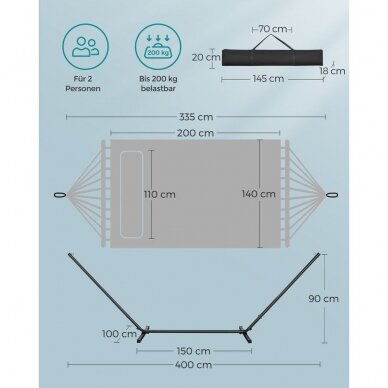 Dvivietis hamakas su stovu, iki 200 kg 7
