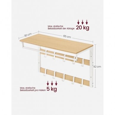 Sieninė drabužių kabykla su lentynėle ir skersiniu 4