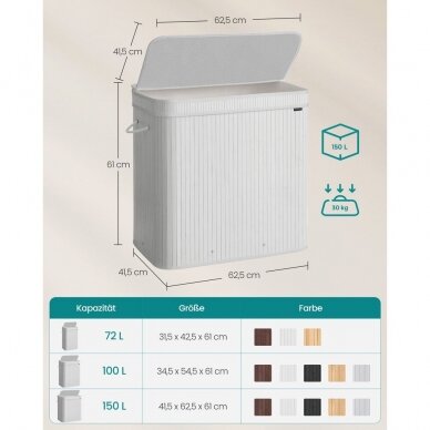 Bambukinis skalbinių krepšys, 150 l (Transportavimo defektas) 5