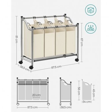 Skalbinių rūšiavimo krepšys su ratukais, 140 l 4