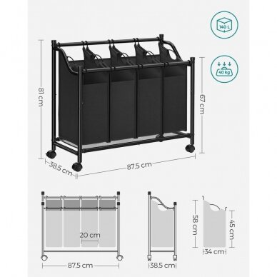 Skalbinių rūšiavimo krepšys su ratukais, 140 l 4