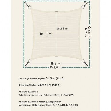 HDPE smėlinė uždanga nuo saulės, 3 x 3 m 4