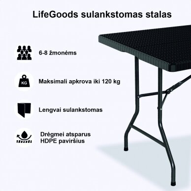 Sulankstomas juodas stalas, 180 cm 4